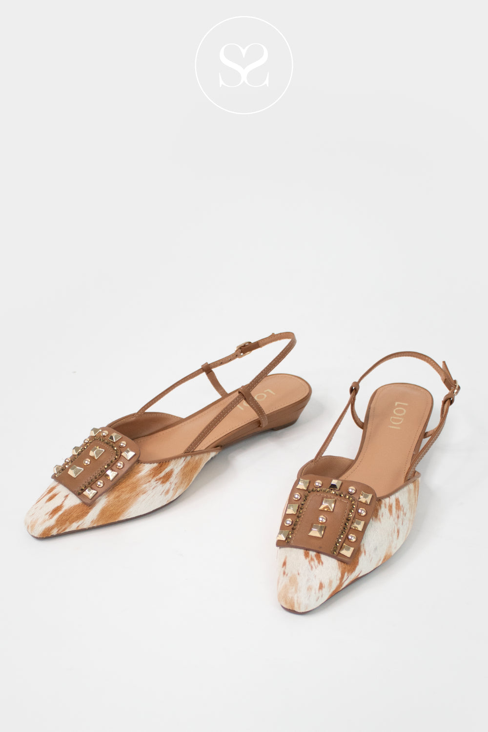 Lodi Tan Cow Print Pointed Pumps shoes - A-Como
