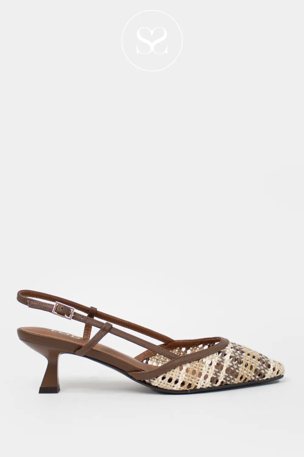 Lodi Brown Woven Slingback Kitten Heels - Ponte