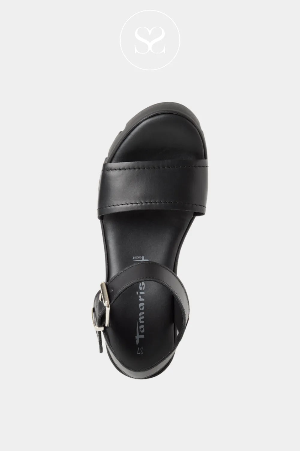 Tamaris Black Wedge Sandals 1-28712-42 Adjustable ankle strap for a secure, tailored fit