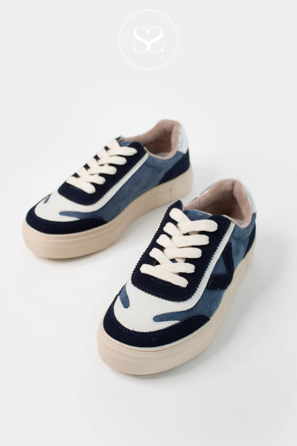 DRILLEYS DENIM BLUE (ROYAL) FLATFORM LACE UP TRAINERS EIGHTY for women with supportive removable insole for a custom fit