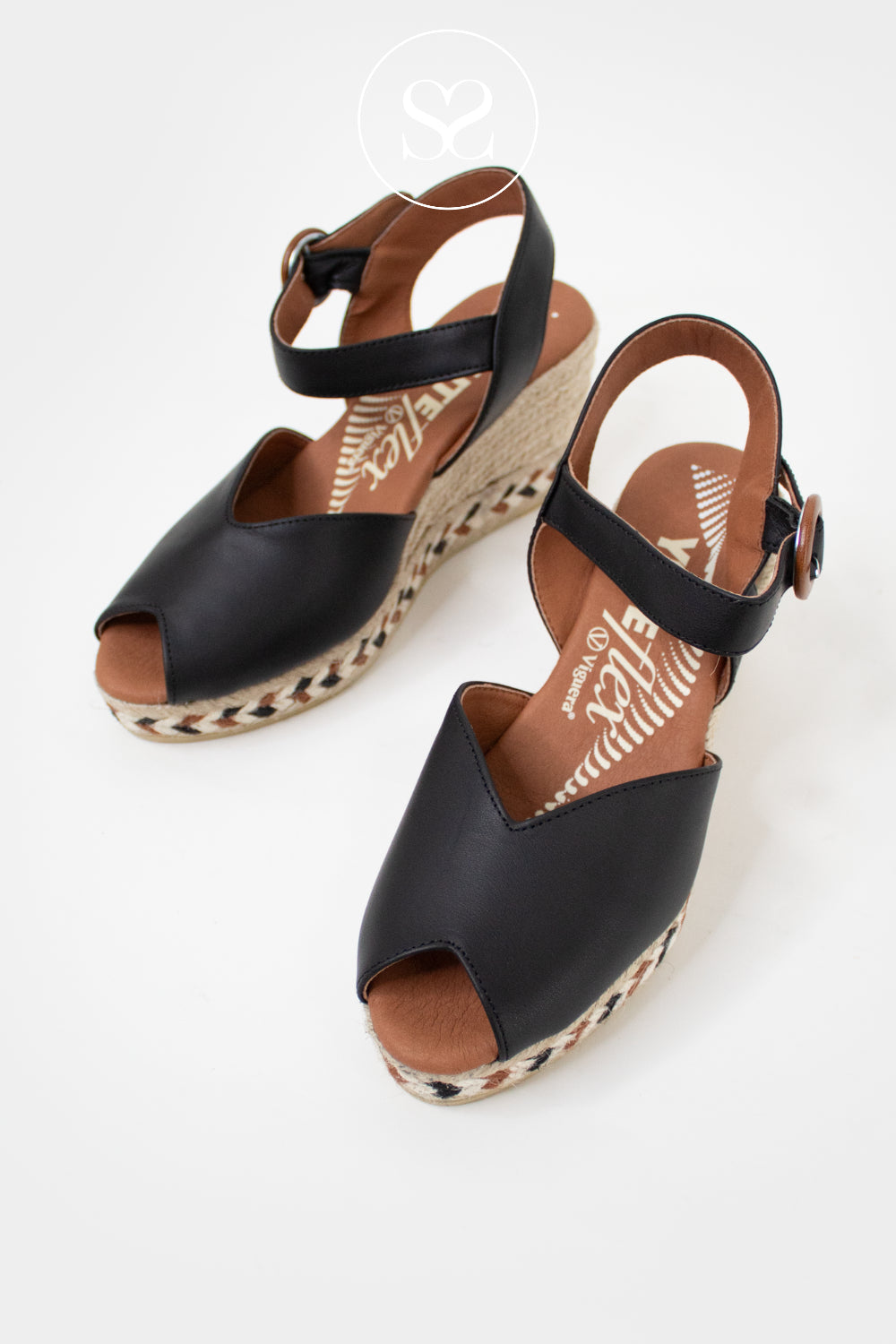 Viguera Black Platform Wedge Sandals 2317