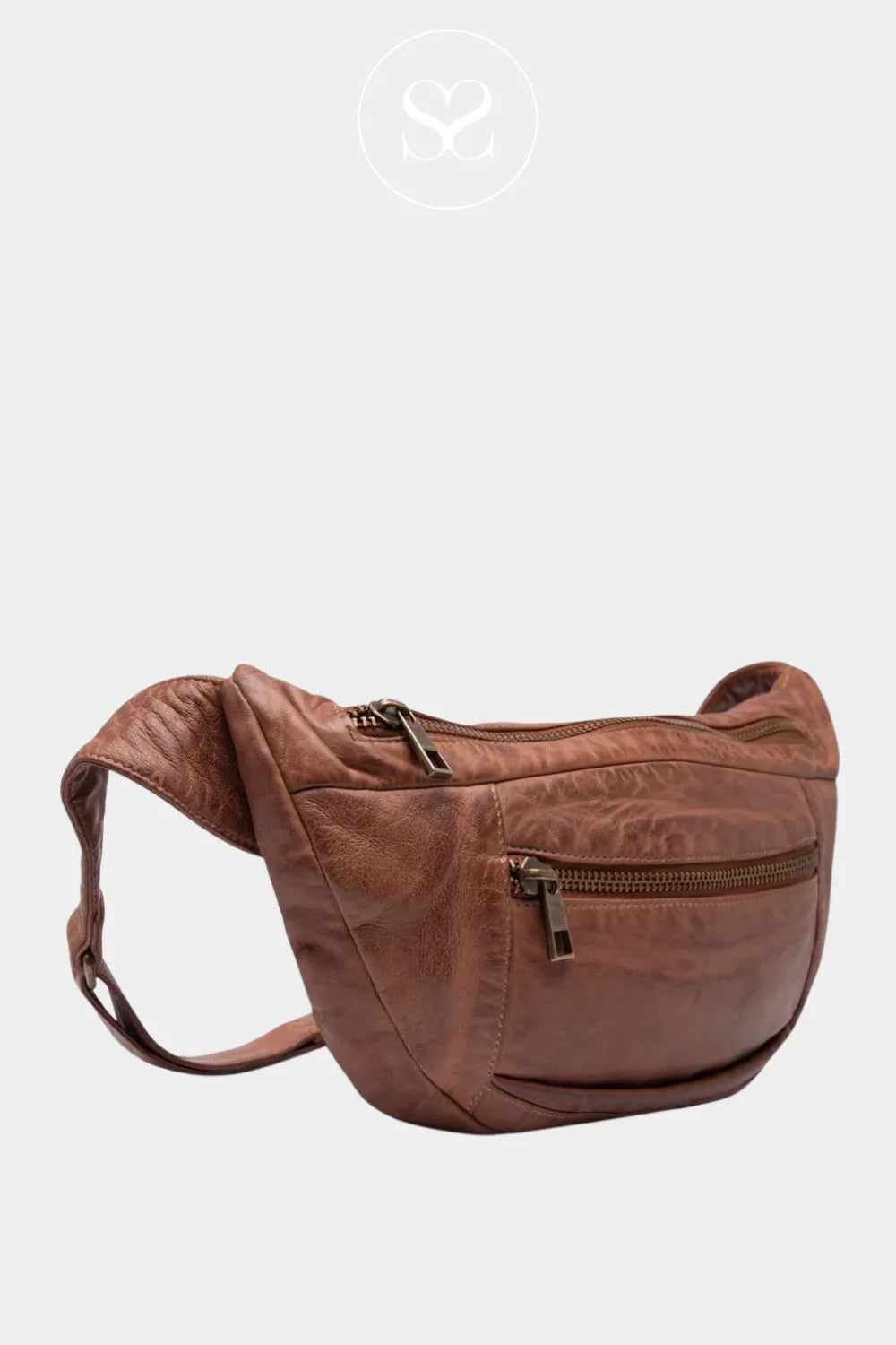 DEPECHE 13860 BROWN LEATHER CROSSBODY BUMBAG