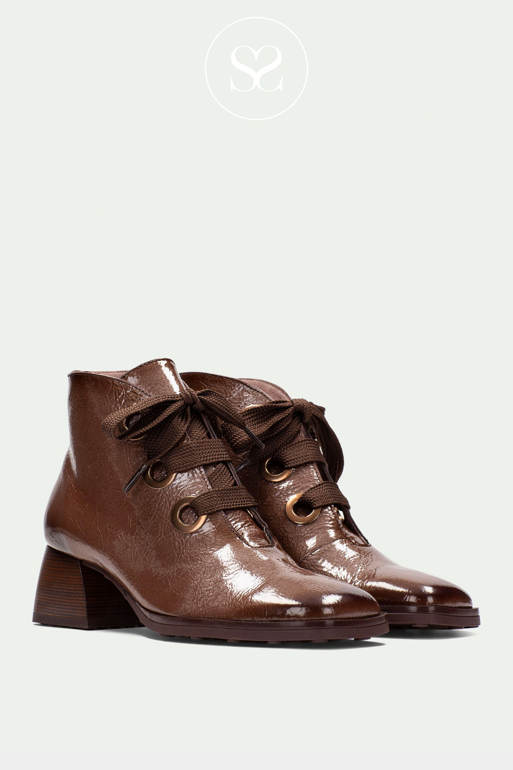 Women's brown patent lace up ankle boots from Hispanitas - Ireland