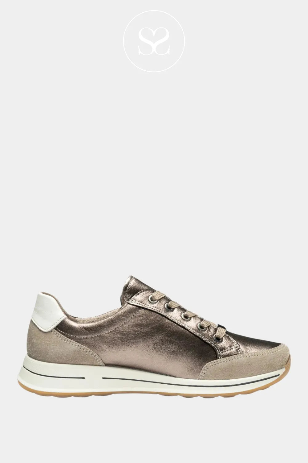 ARA BRONZE LEATHER FLATFORM TRAINERS 12-54801-79 FOR WOMEN WITH LACES FOR CLOSURE
