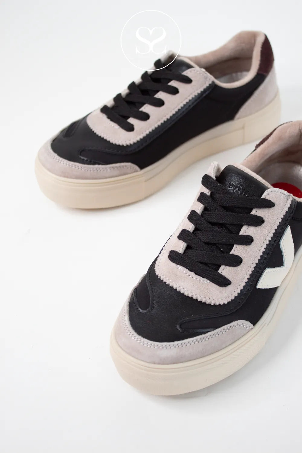 DRILLEYS BLACK (COAL FOG) FLATFORM LACE UP TRAINERS EIGHTY for women with black laces for closure and supportive removable insole for a custom fit