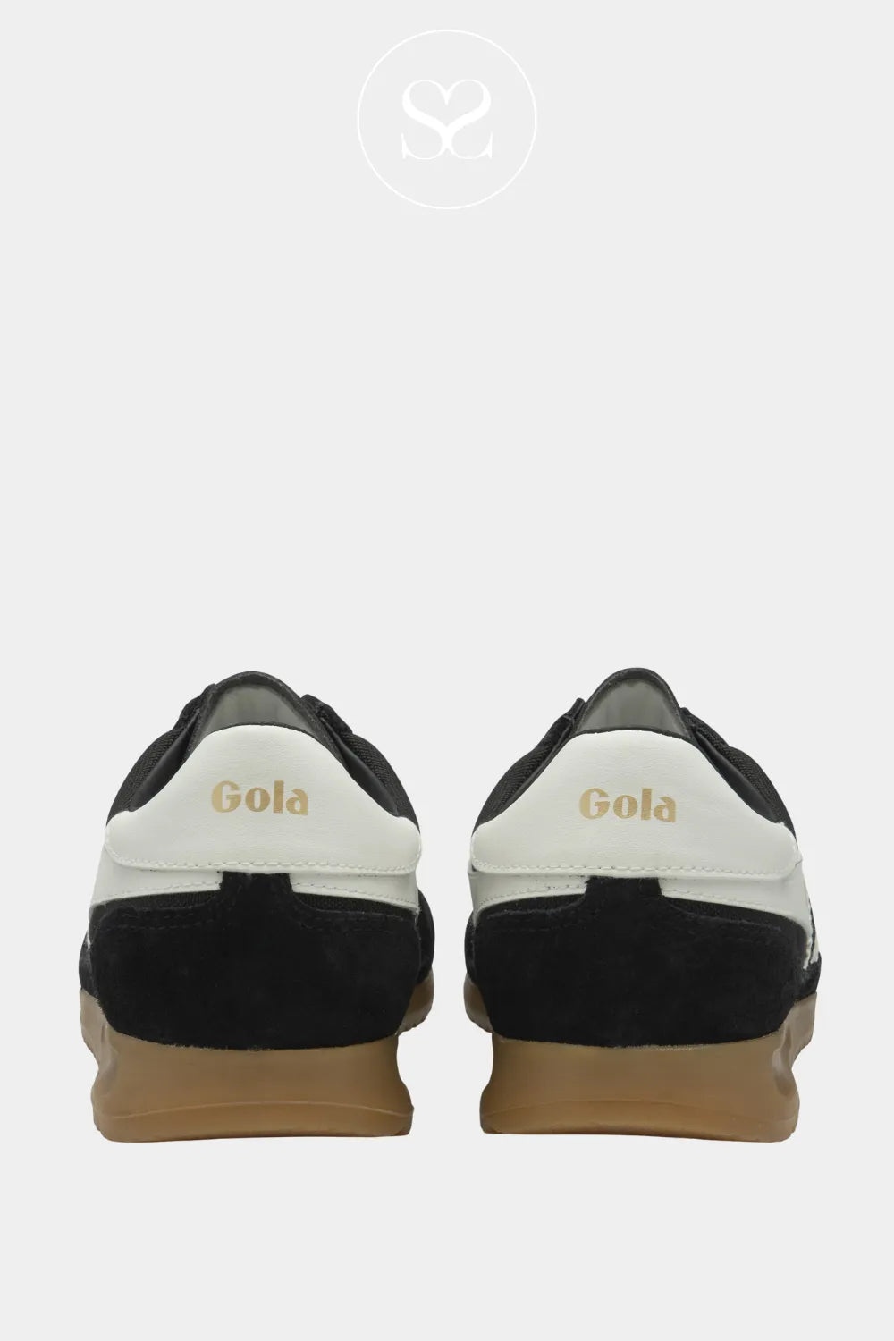 GOLA TORNADO BLACK SNEAKERS FOR WOMEN WITH WHITE HEEL DETAIL AND SIGNATURE GOLD GOLA LOGO