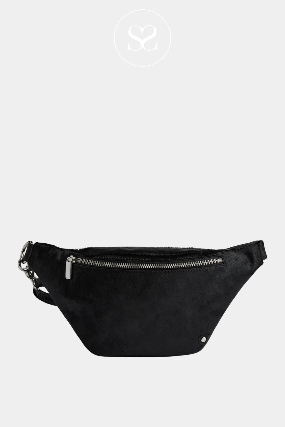 DEPECHE BLACK LEATHER COW HAIR CROSSBODY BUMBAG 16394