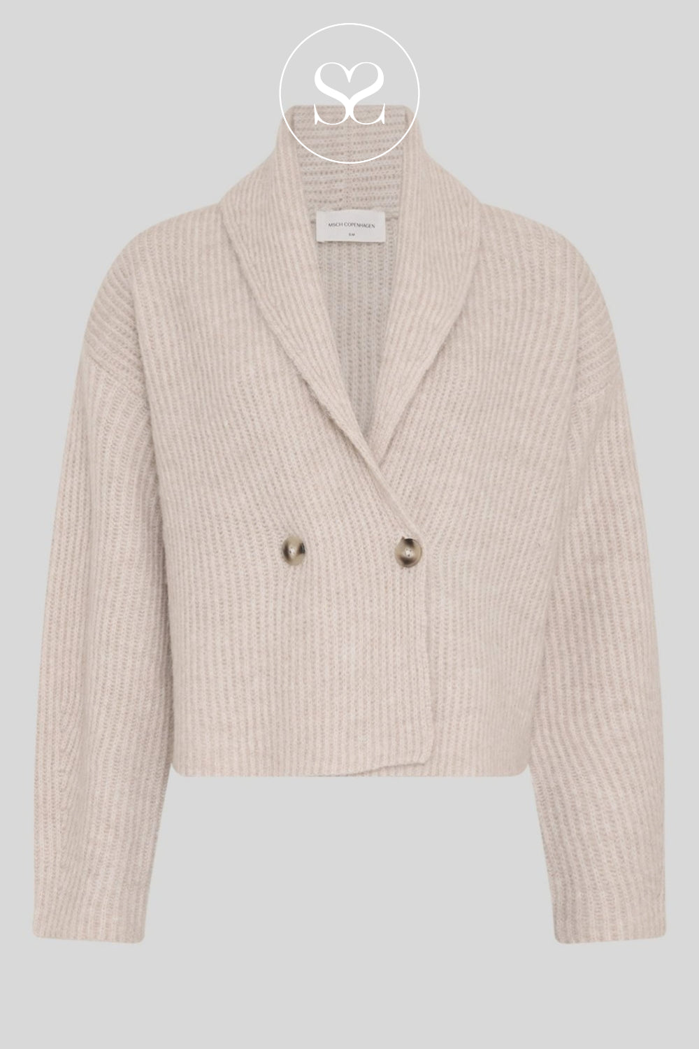 Oatmeal cropped Lapel neck cardigan - Viannie