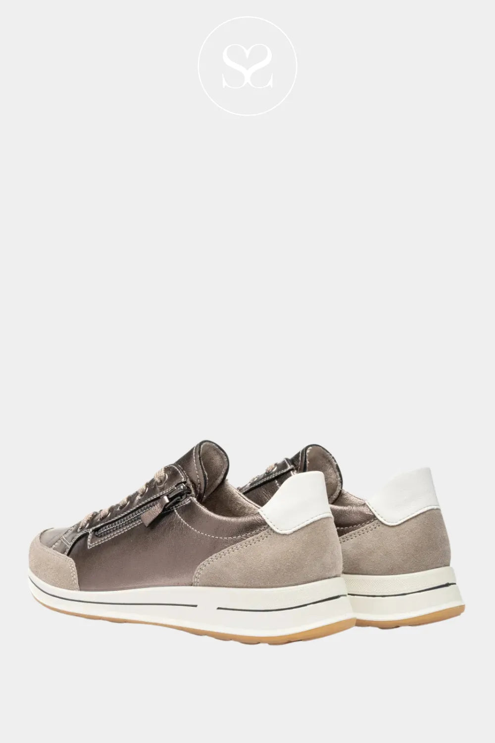 ARA BRONZE LEATHER FLATFORM TRAINERS 12-54801-79 WITH WHITE HEEL DETAIL
