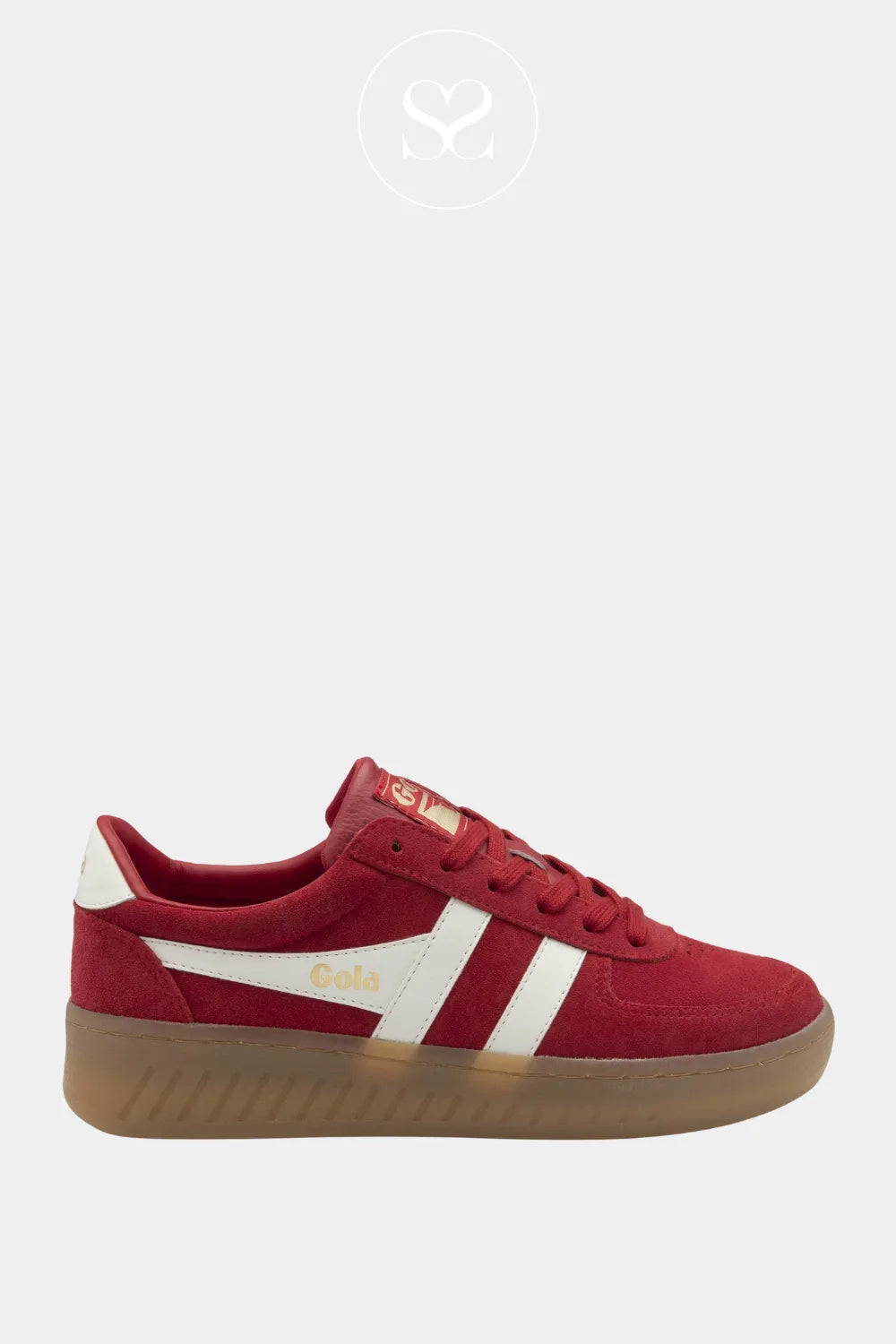 GOLA GRANDSLAM RED LEATHER CHUNKY GUM SOLE TRAINERS FOR WOMEN WITH WHITE DETAIL