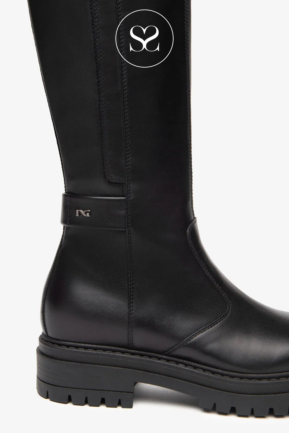 NERO GIARDINI BLACK CHUNKY KNEE HIGH BOOTS I514842D FOR WOMEN WTH SIGNATURE 'NG' LOGO