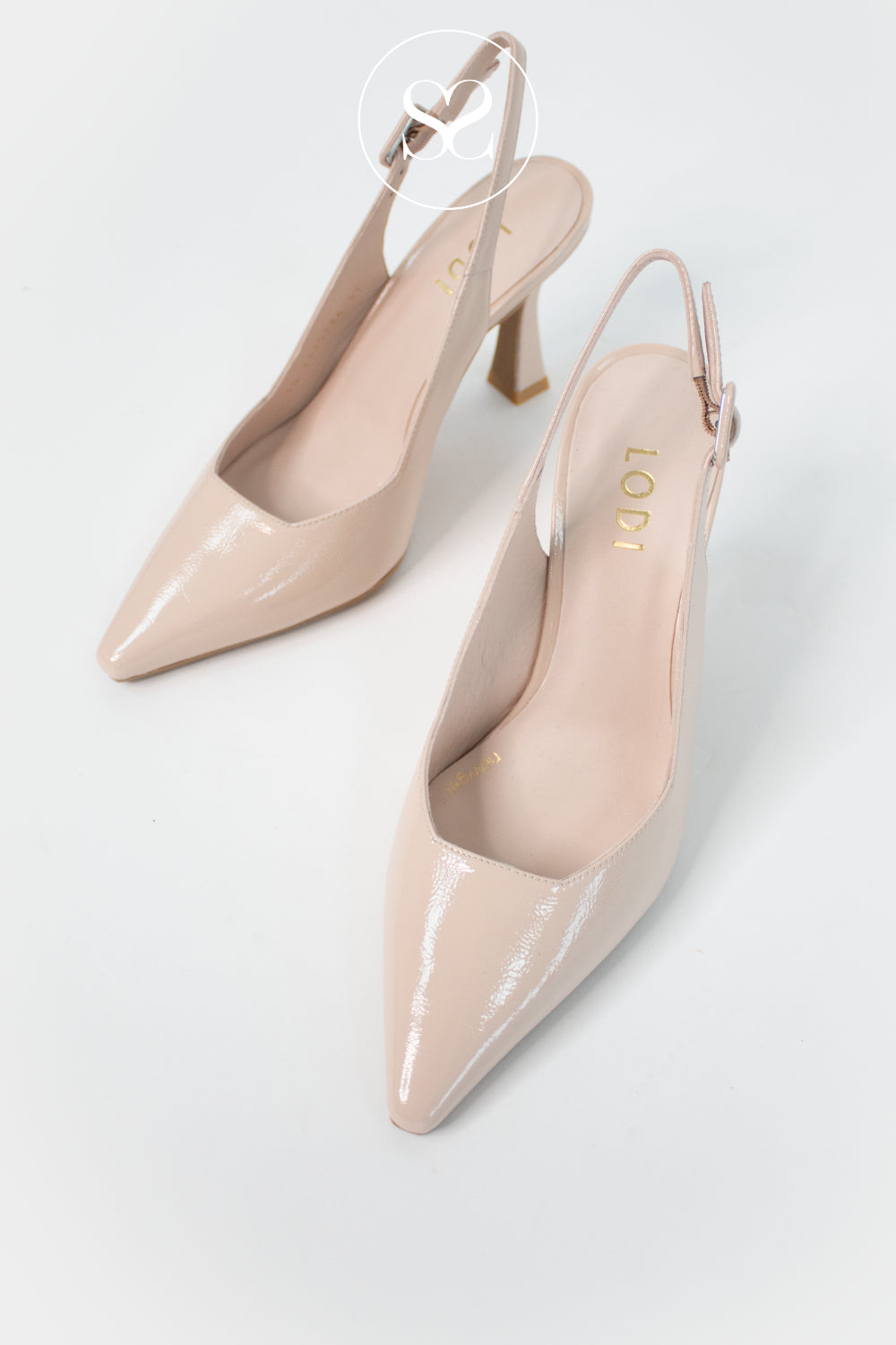 Lodi Nude Patent High Heeled Slingback - Modern - lodi shoes ireland