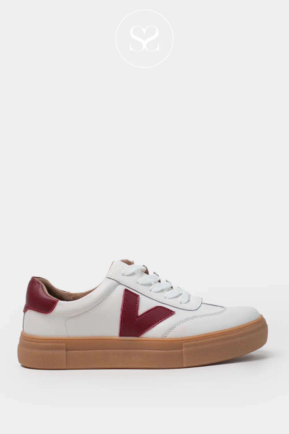 DRILLEYS OFF-WHITE & BURGUNDY PLATFORM TRAINERS - NINETY