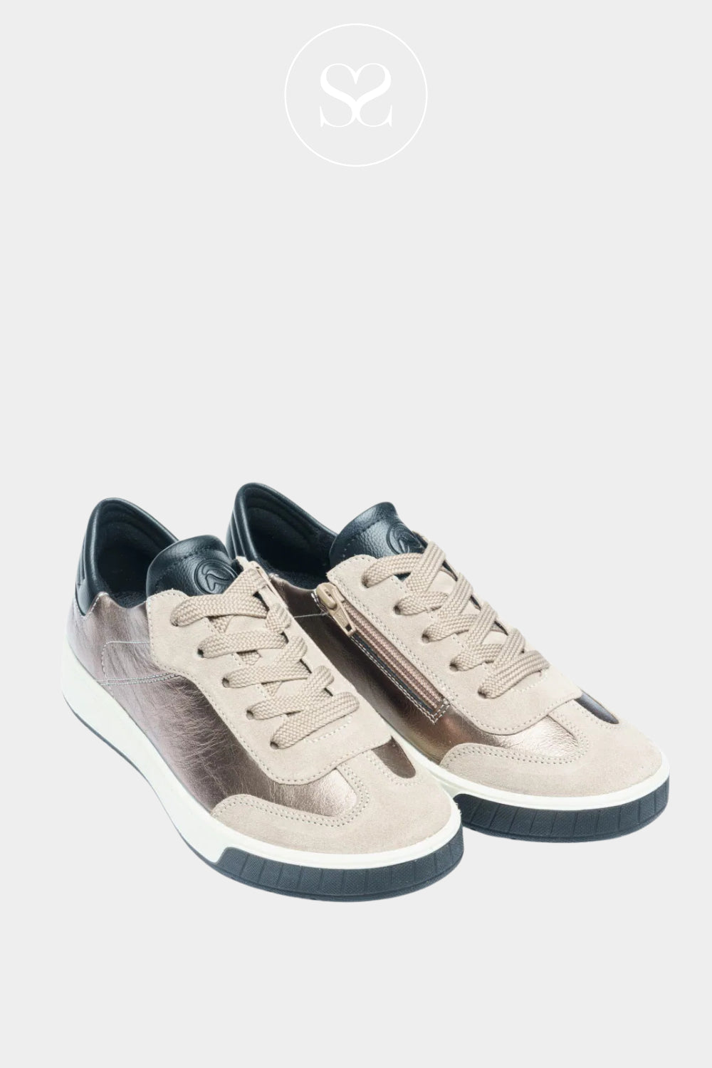 Ara Pewter Metallic & Black Slip-On Wedge Trainers for Women - 12-50006