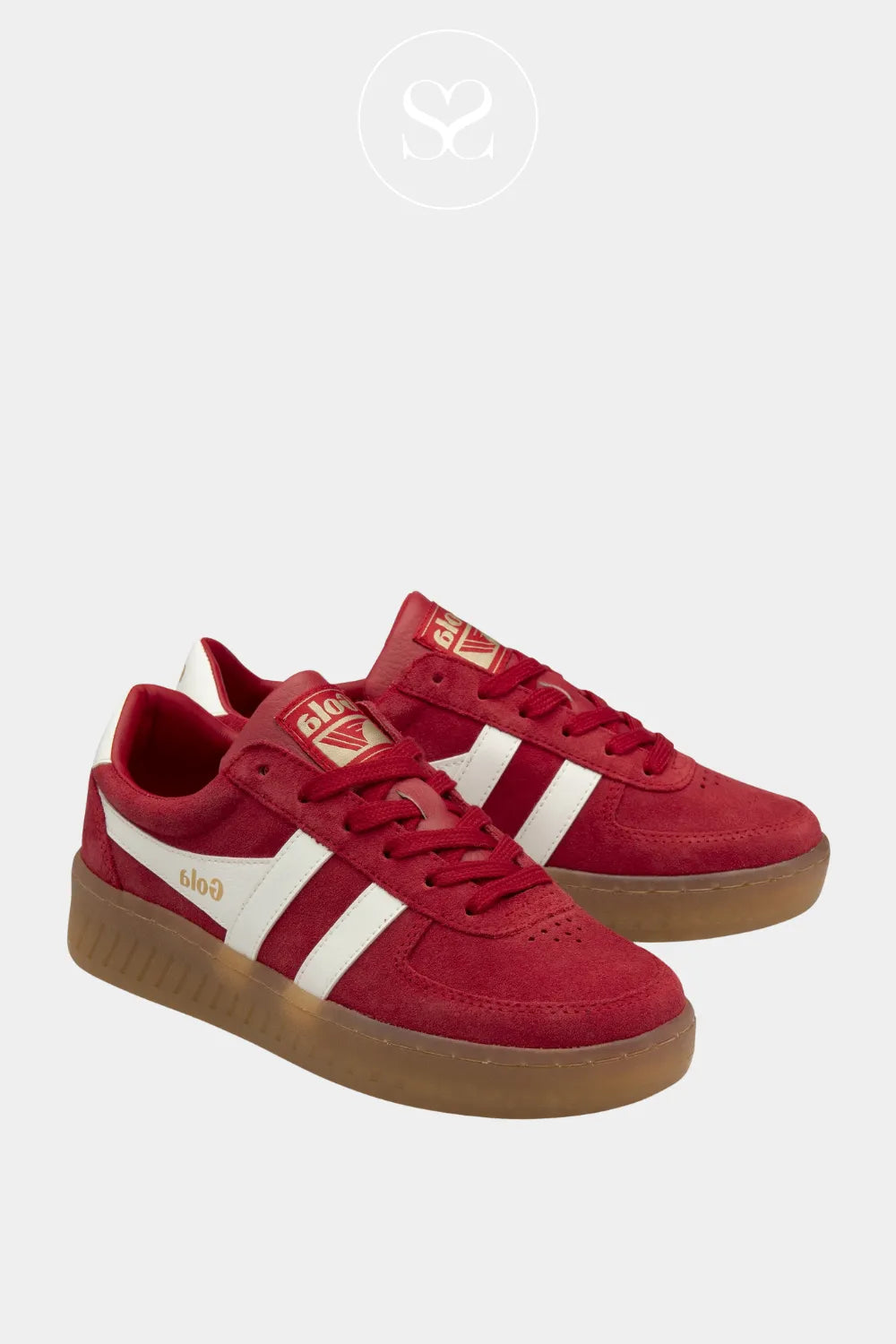 GOLA GRANDSLAM RED LEATHER LACE UP SNEAKERS WITH PLATFORM GUM SOLE FOR WOMEN