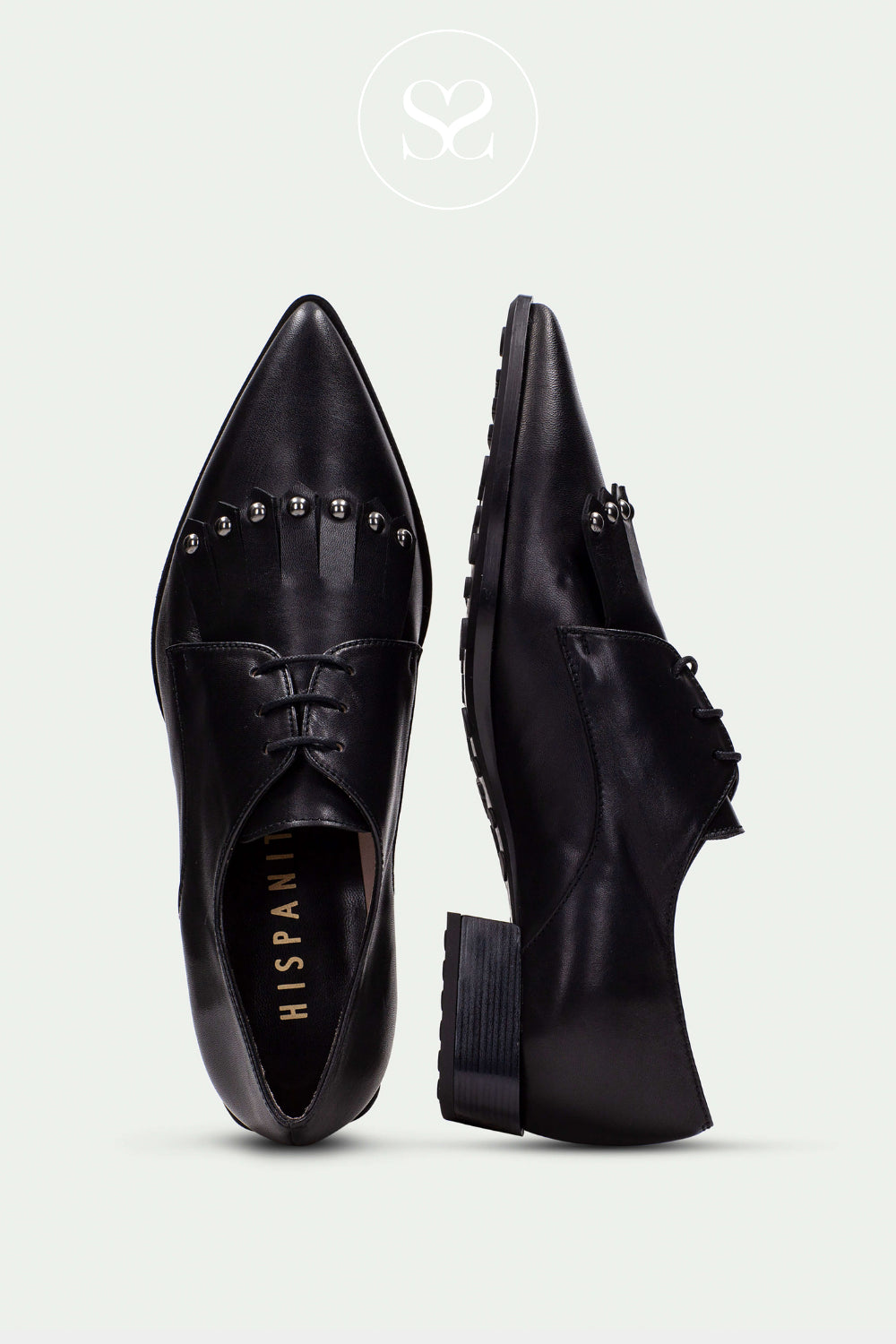 HISPANITAS LIGHTWEIGHT BROGUE WITH FRINGED LEATHER AND PEWTER STUDS