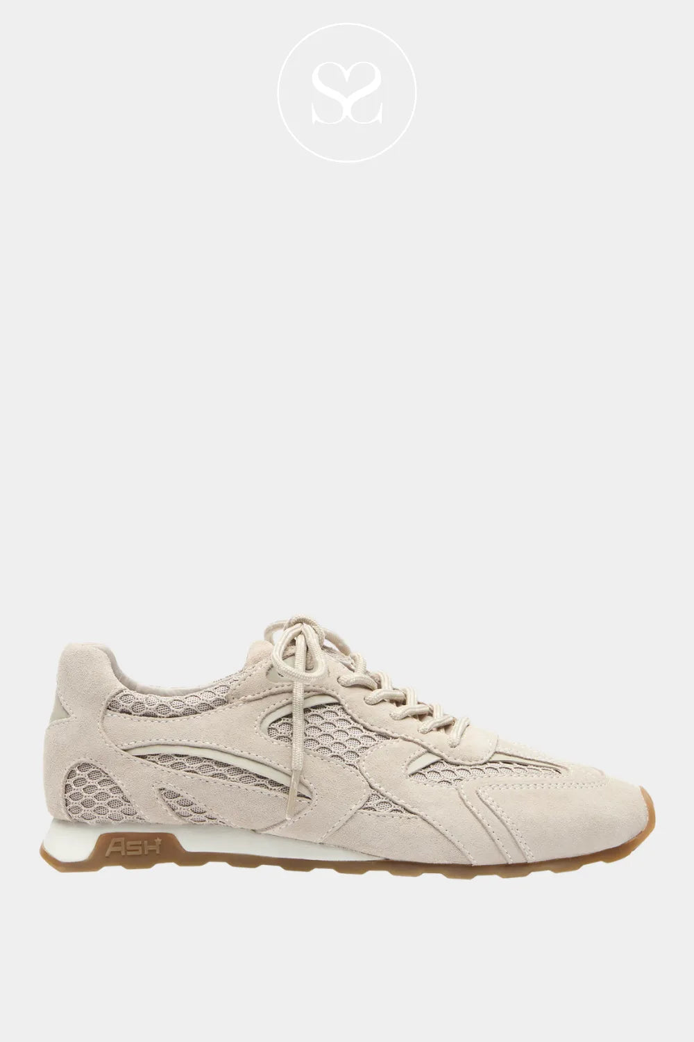 ASH taupe retro trainers. Breathable, lightweight, round toe trainers with non slip sole.