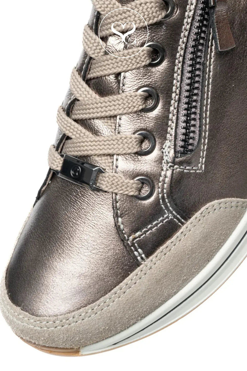 ARA BRONZE LEATHER FLATFORM TRAINERS 12-54801-79 SNEAKERS FOR WOMEN WITH WHITE SOLE