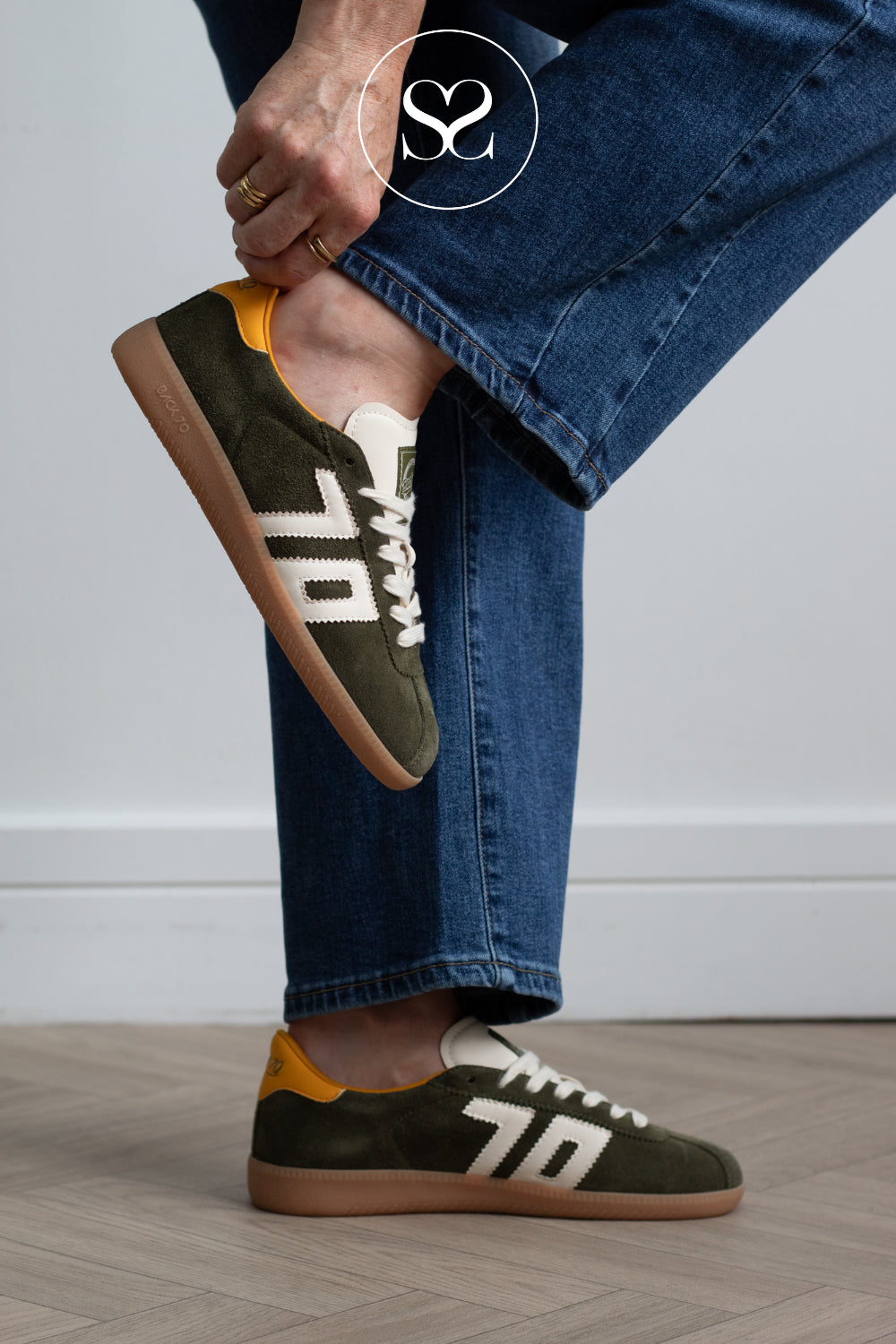 Olive green retro trainers from Back70 for women in Ireland