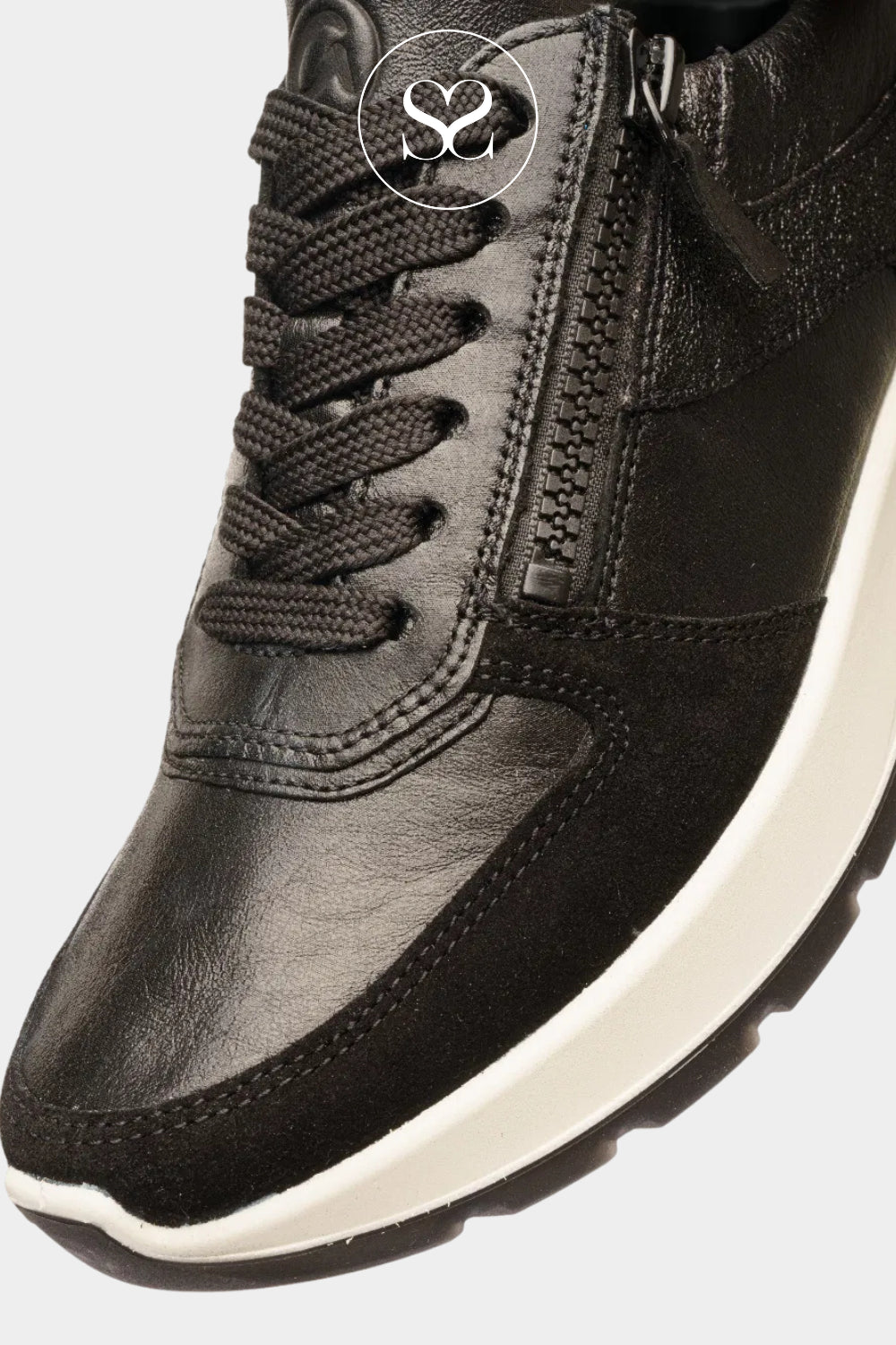 ARA BLACK LEATHER AND SUEDE TRAINERS WITH SIDE ZIP AND REMOVABLE INSOLE 12-25112