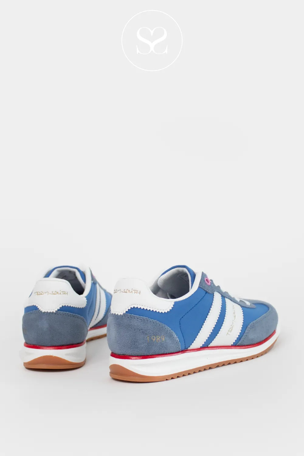 WOMEN'S TEDDY SMITH BLUE WHITE SPORTY RETRO TRAINERS - 120320