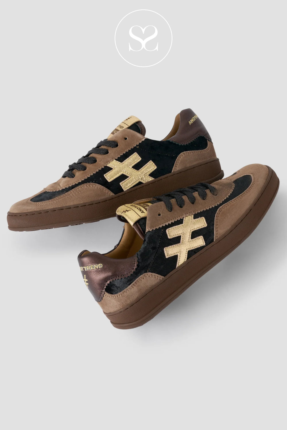 Another Trend Black & Taupe Suede Trainers A032-81 for Women - Ireland