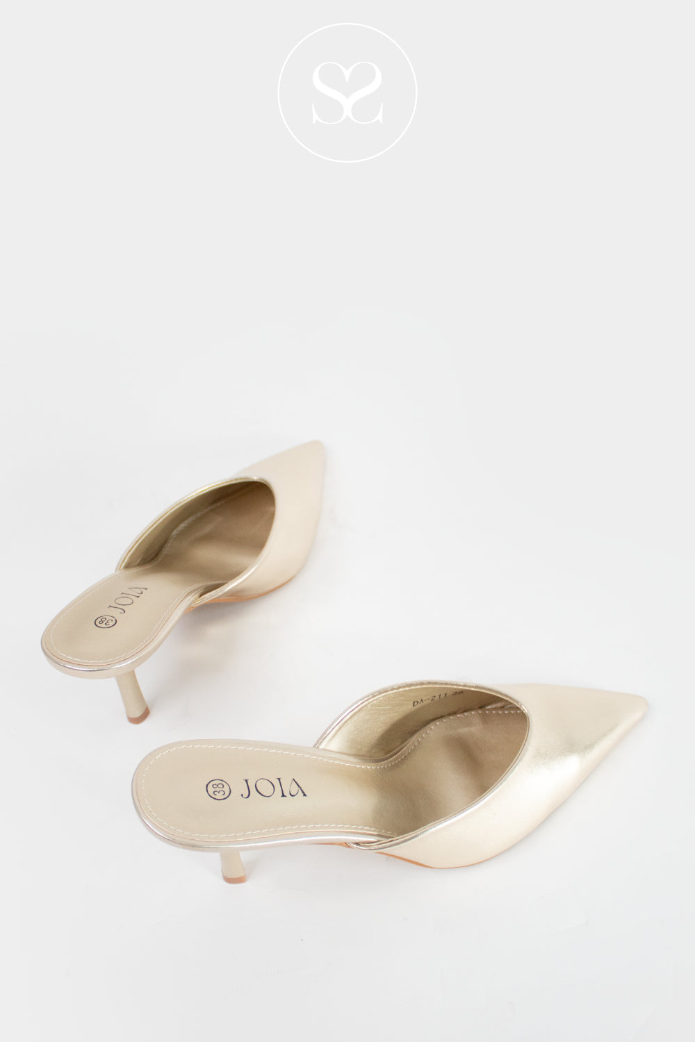 JOIA GOLD BACKLESS POINTED TOE KITTEN HEELS WITH CUSHIONED FOOTBED FOR WOMEN