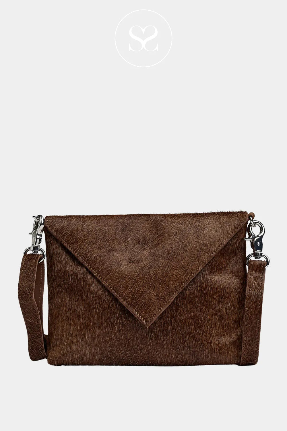 DEPECHE BROWN LEATHER COW HAIR CLUTCH BAG - 16798 for women Made from 100% premium cow leather (hair-on)