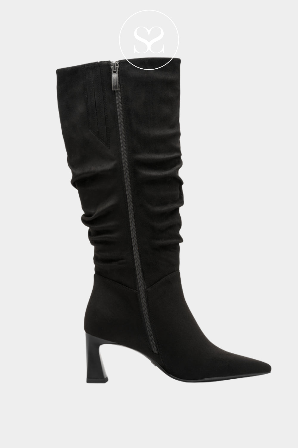 TAMARIS BLACK SUEDE DRESSY HIGH HEELED KNEE HIGH BOOTS