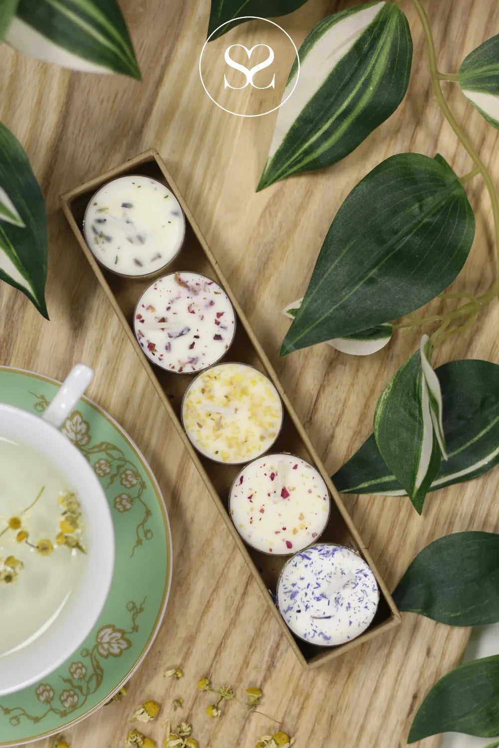 FLOWER CHILD 5 PACK XL TEALIGHTS - MIXED MADE IN IRELAND FROM NAURAL ESSENTIAL OILS