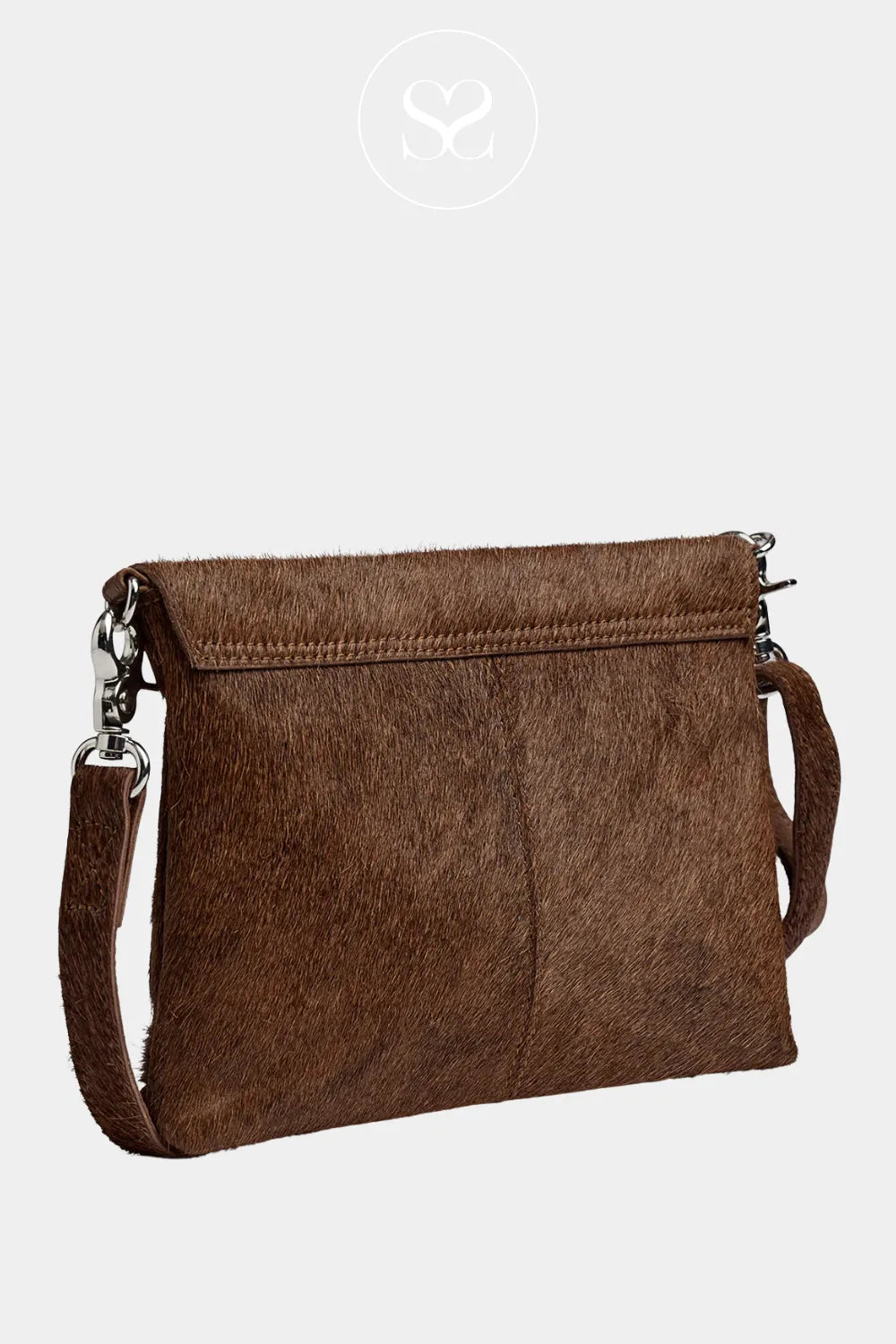 DEPECHE BROWN LEATHER COW HAIR CLUTCH BAG - 16798 for women Measuring H: 18 x W: 23 x D: