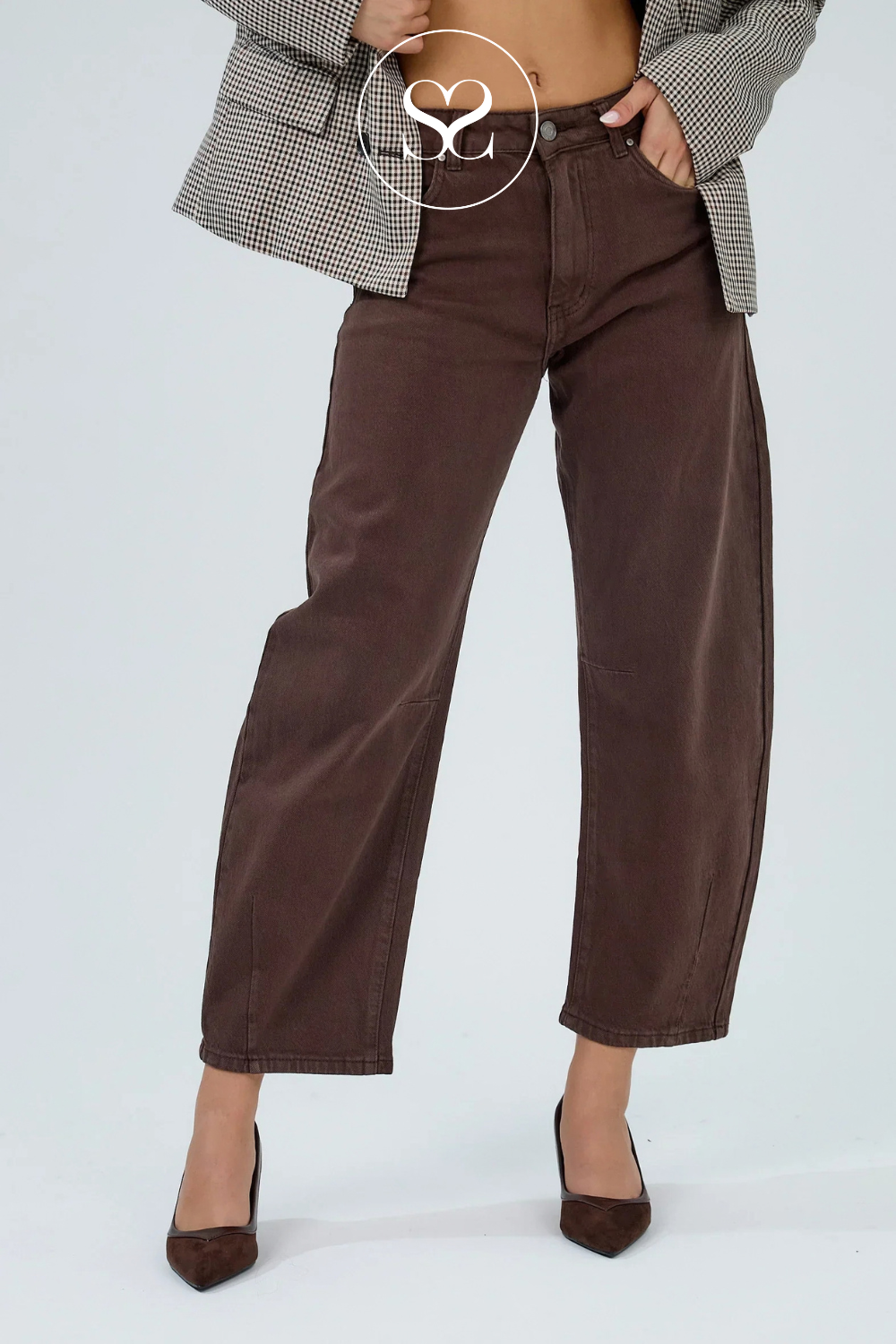 Brown Cropped Barrel Jeans - Livia