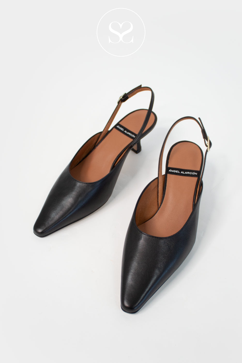 Angel Alarcon Black Sling-back Kitten heels Carla 26019