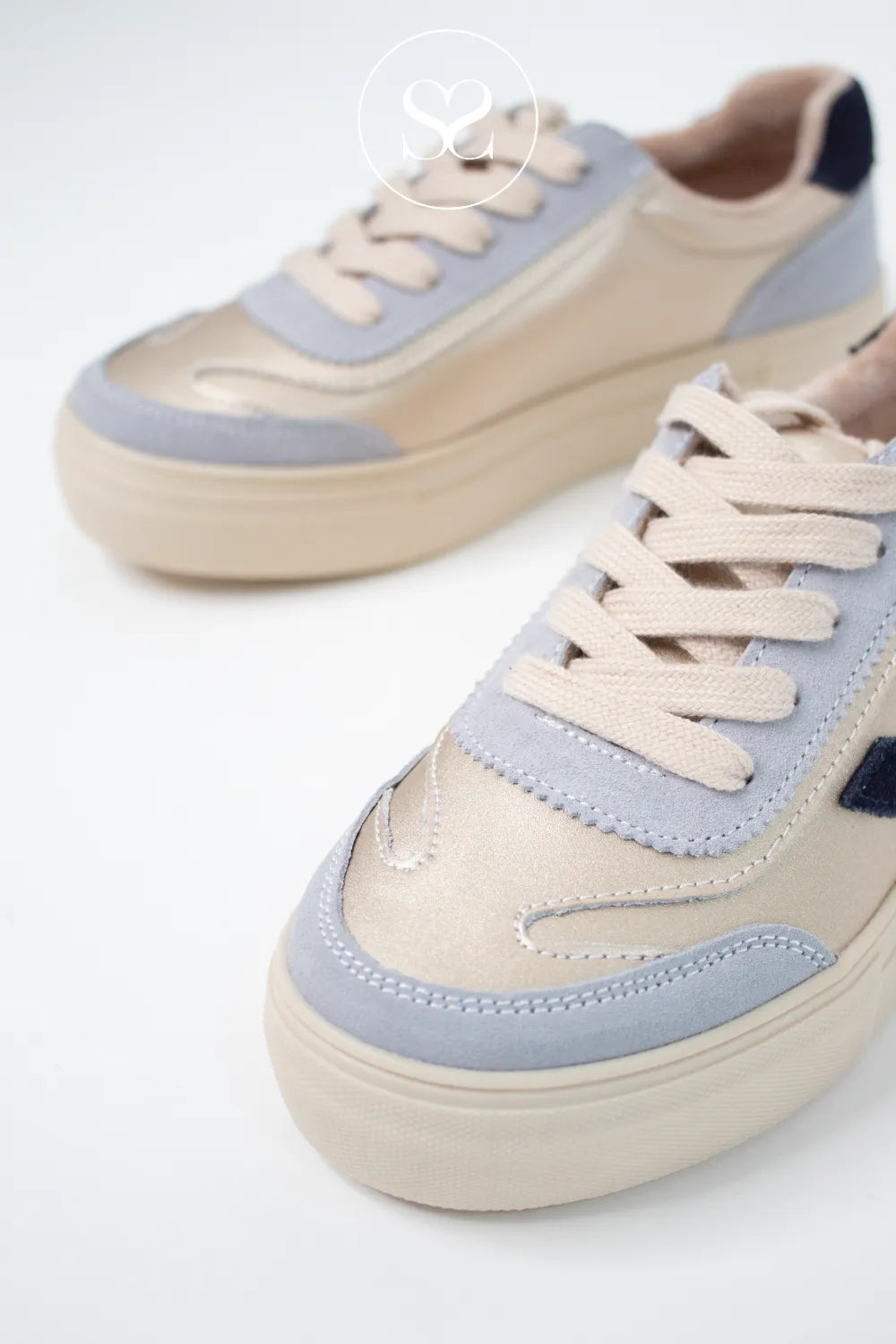 Drilleys gold and grey flatform trainers.