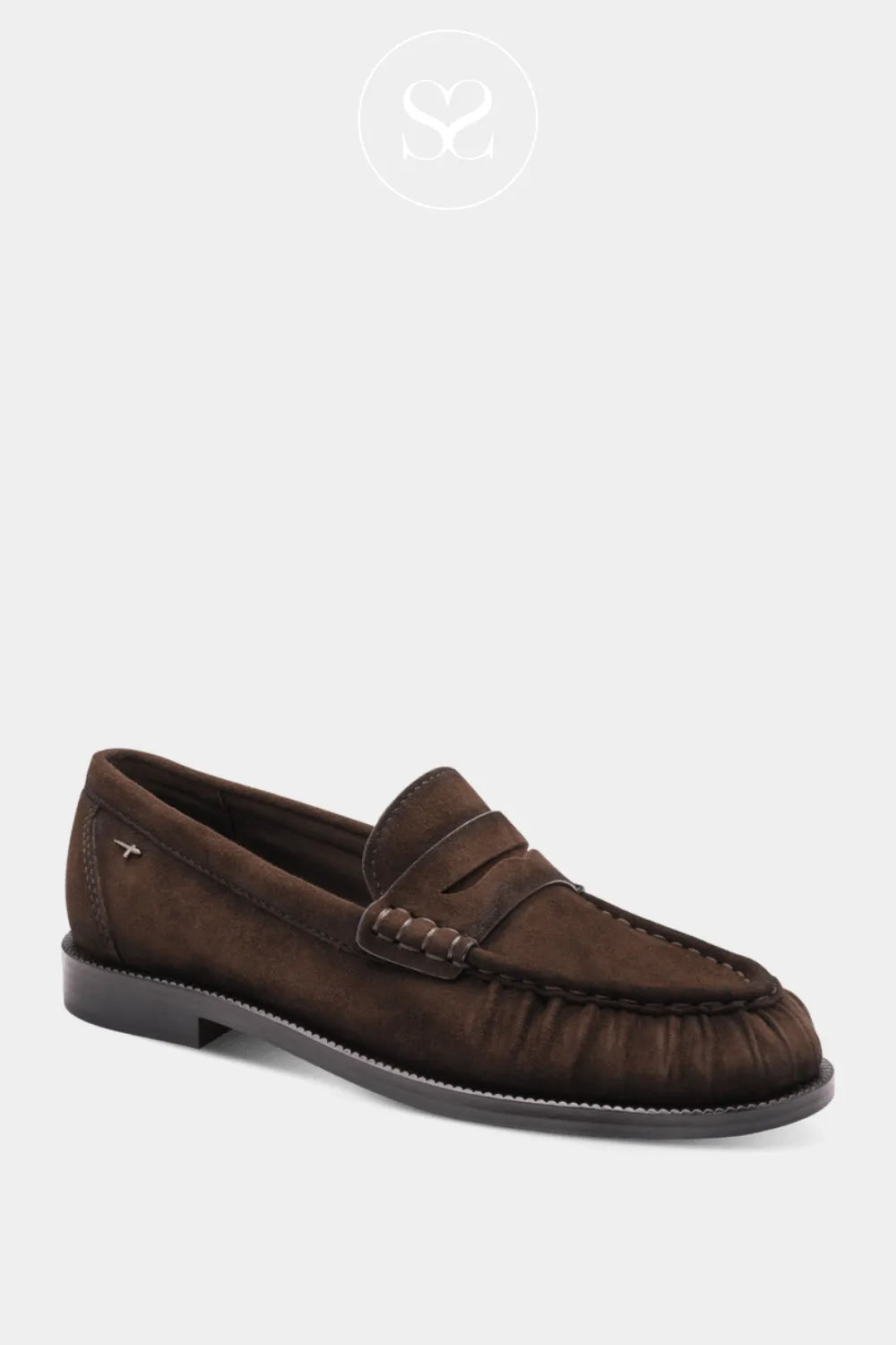 Slip on shoe in chocolate brown suede.