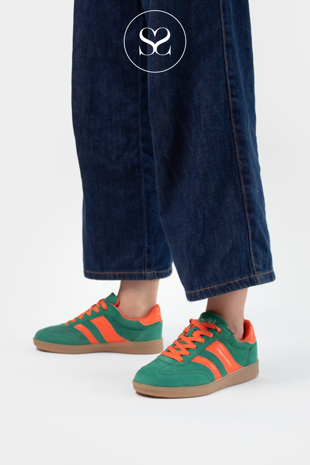 TEDDY SMITH 120235 GREEN & ORANGE RETRO STYLE TRAINERS