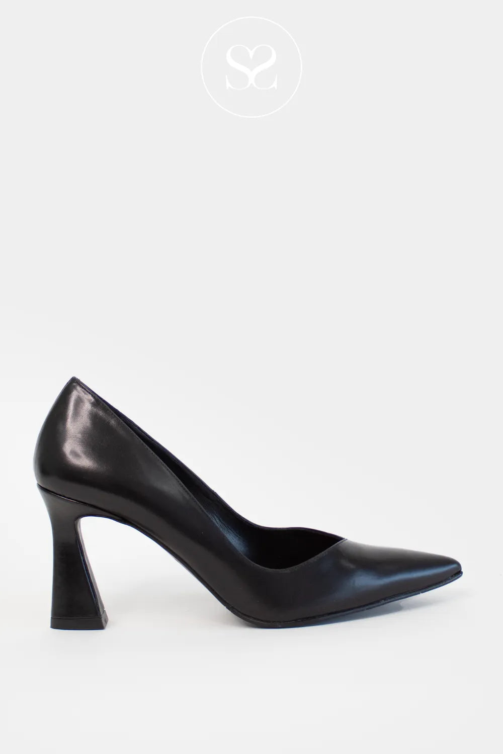 LODI BLACK FLARED HEEL POINTED TOE COURT SHOES RALINA