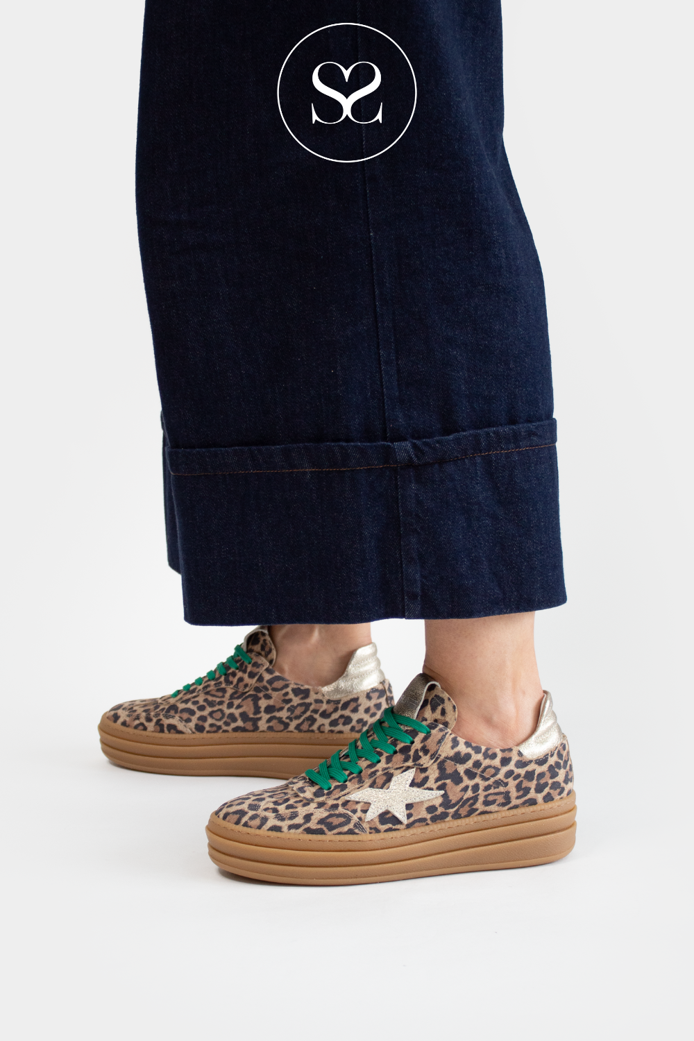 MELINE E-889 LEOPRAD CHUNKY FLATFORM LACE UP TRAINERS