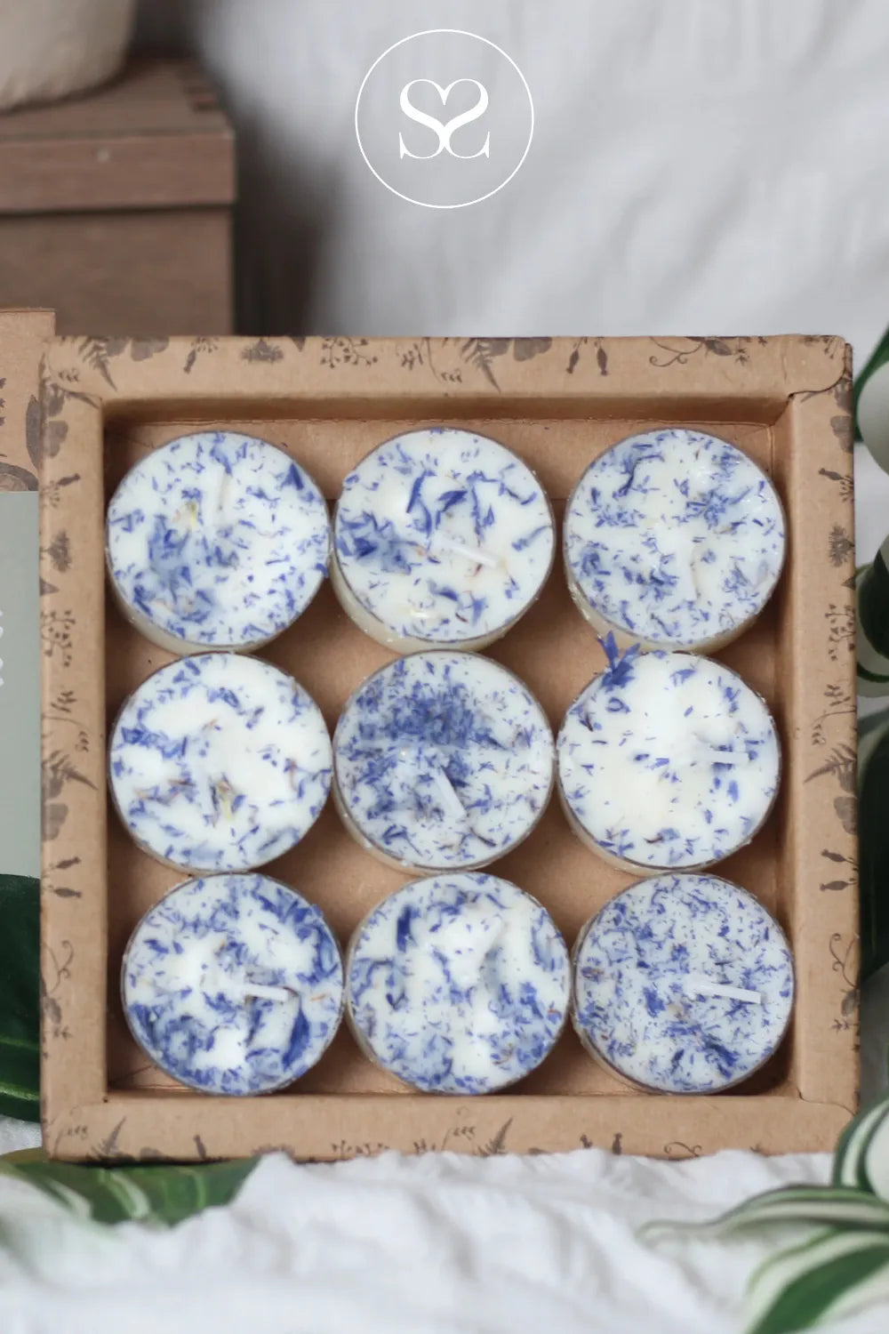 FLOWER CHILD 9 PACK TEALIGHTS - WILD MEADOW BREEZE made from Jasmine and Lilac essential oils support emotional balance and ease daily tension