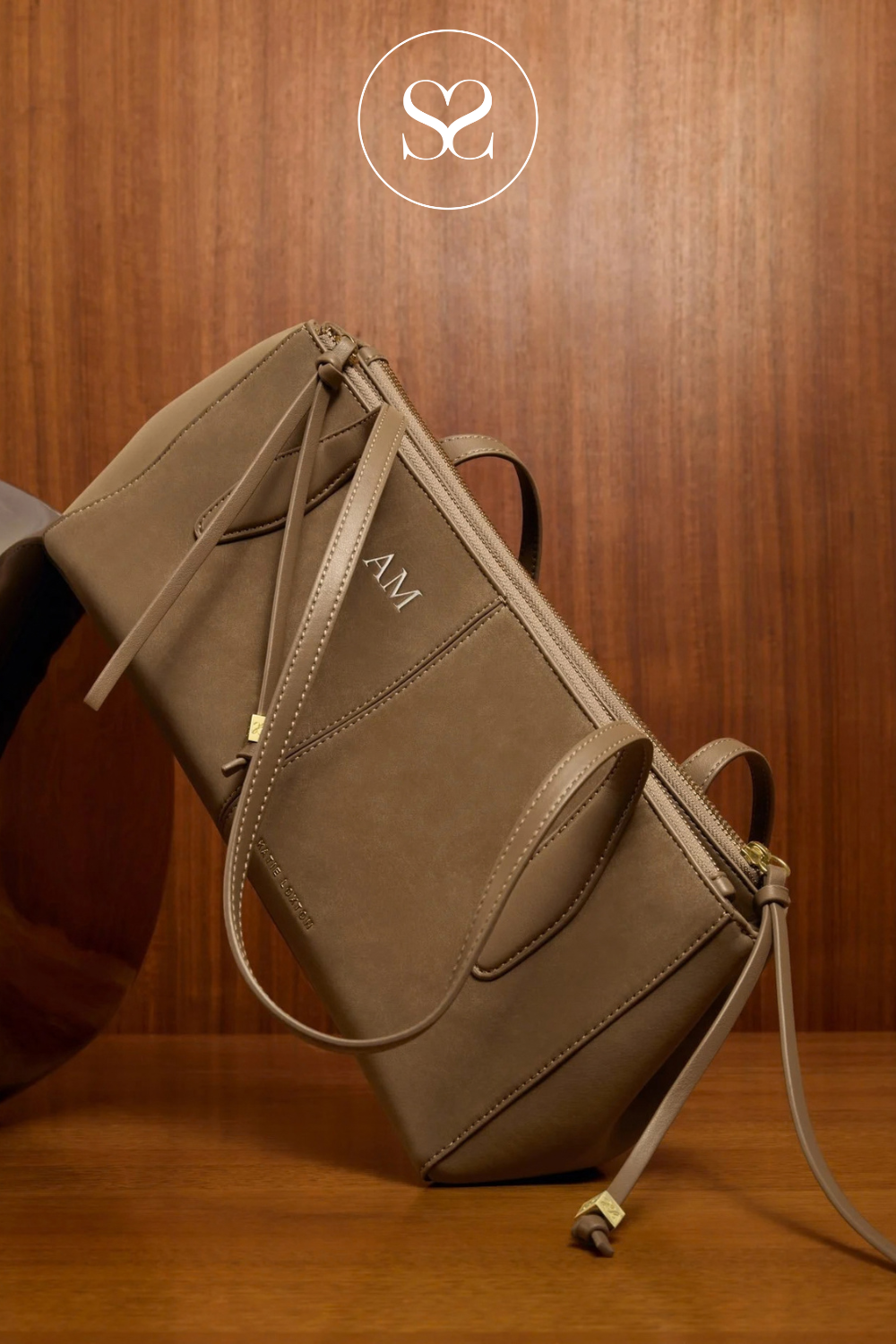Katie Loxton Taupe Suedette Shoulderbag - Hattie