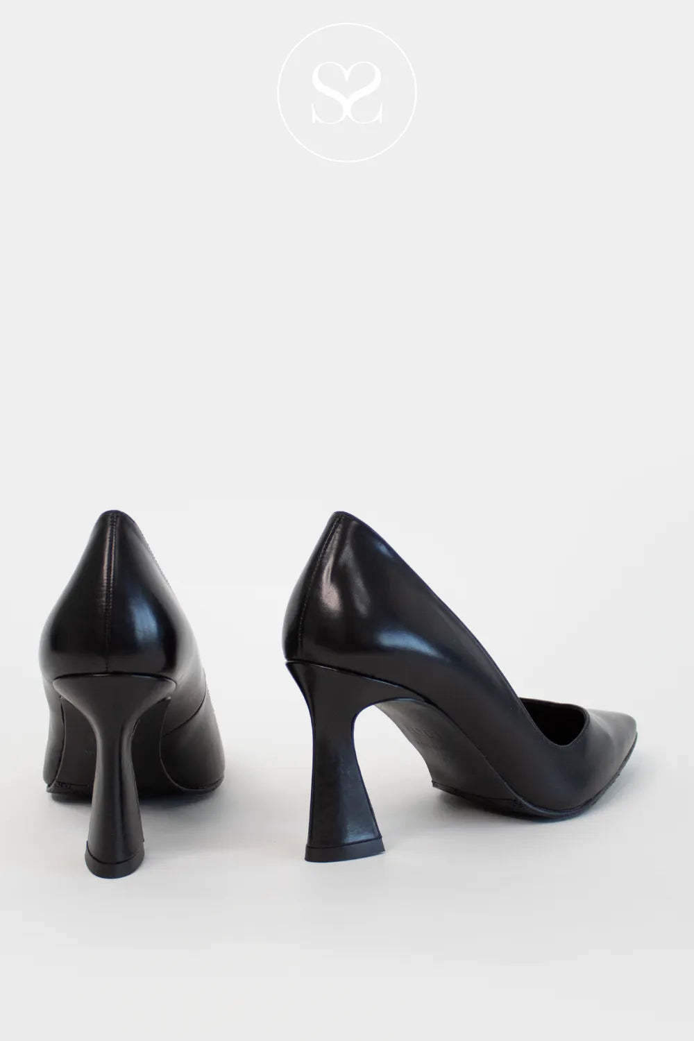 LODI BLACK FLARED HEEL POINTED TOE COURT SHOES RALINA