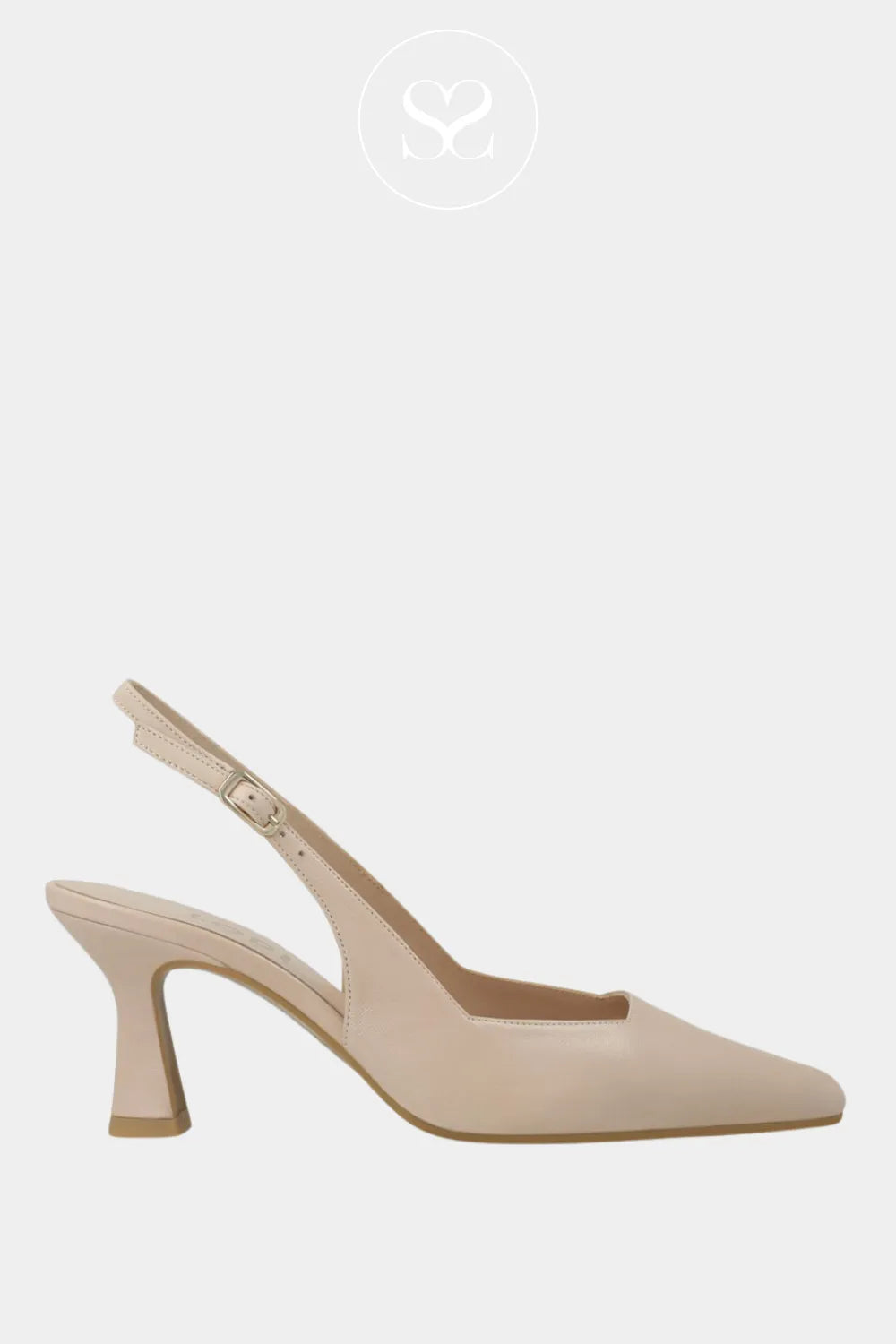 LODI GELINES Nude Leather Pointed Toe Slingback Mid Heel