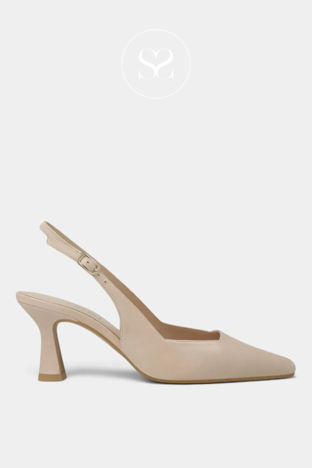 LODI GELINES Nude Leather Pointed Toe Slingback Mid Heel