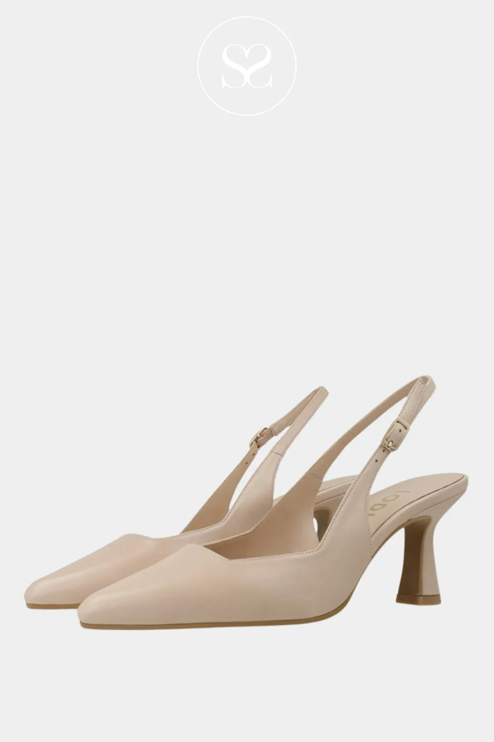 LODI GELINES Nude Leather Pointed Toe Slingback Mid Heel