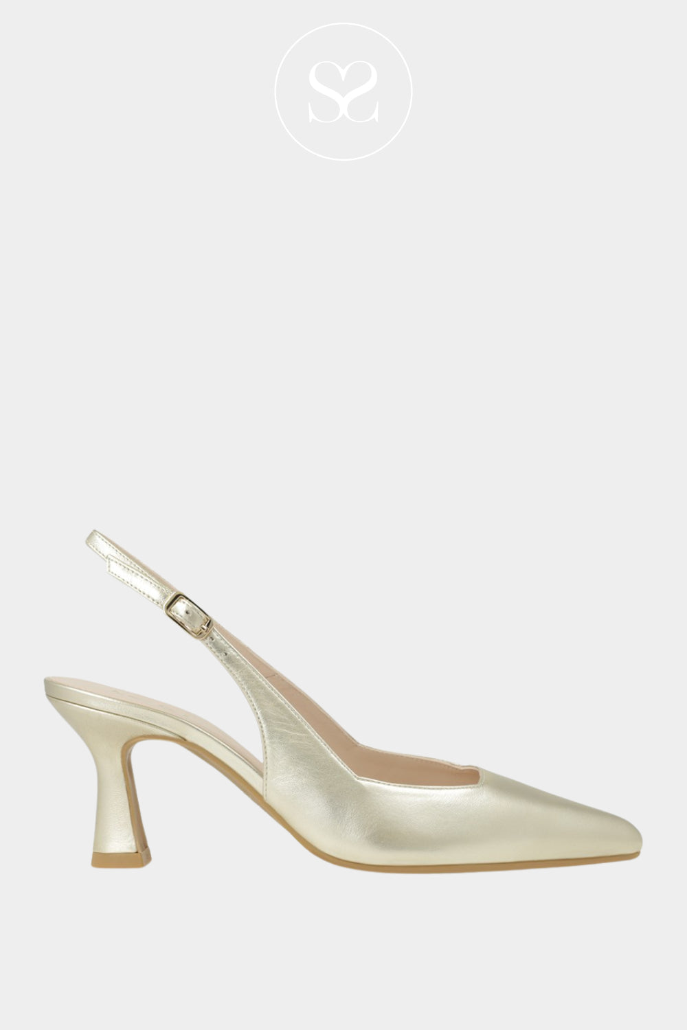 LODI Gold Leather Pointed Toe Slingback Mid Heel - Gelines Ireland
