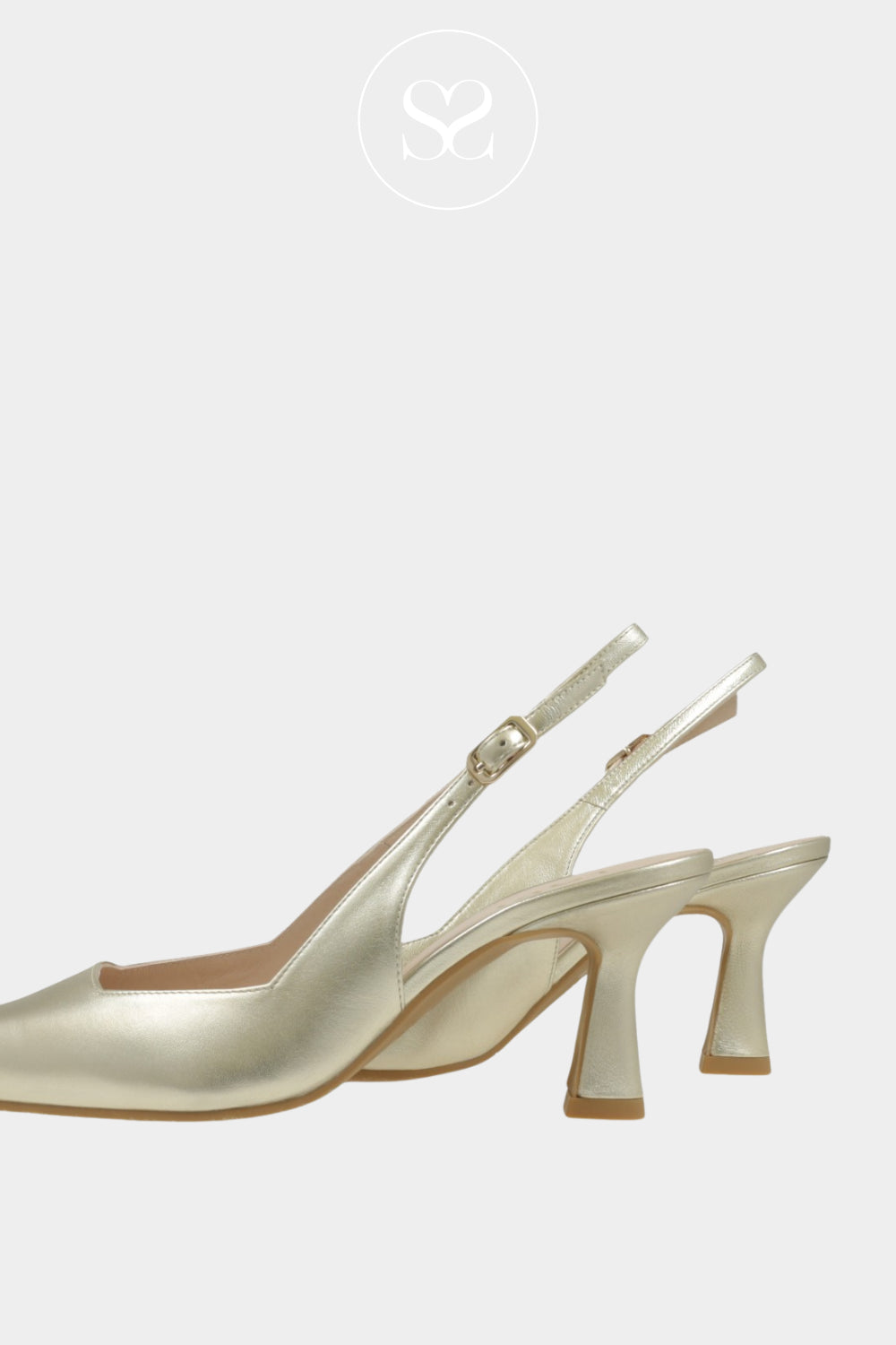 LODI Gold Leather Pointed Toe Slingback Mid Heel - Gelines