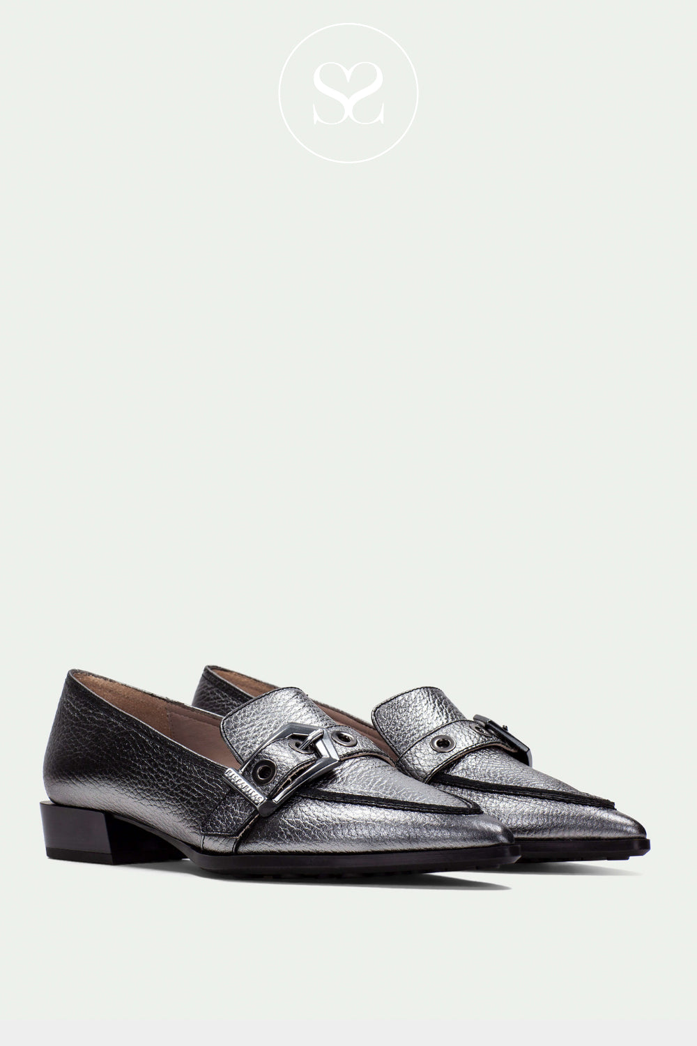HISPANITAS STYLISH PEWTER LOAFER WITH CROSS STRAP AND BUCKLE