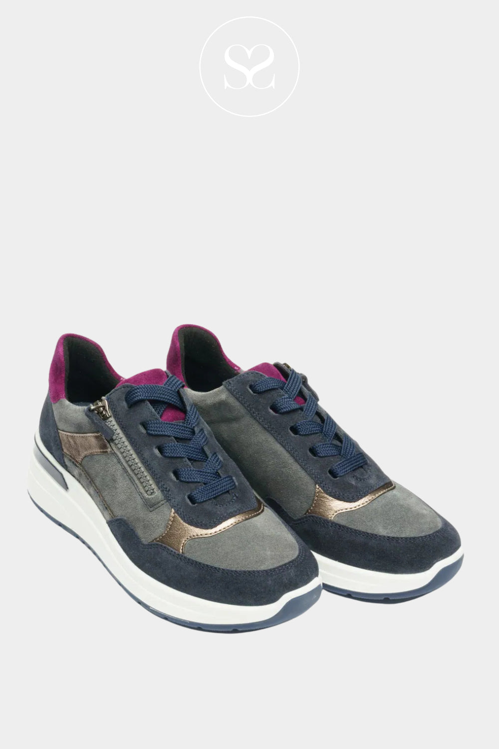 Ara Slip On Navy and Grey Wedge Sneakers for Women - 12-57702