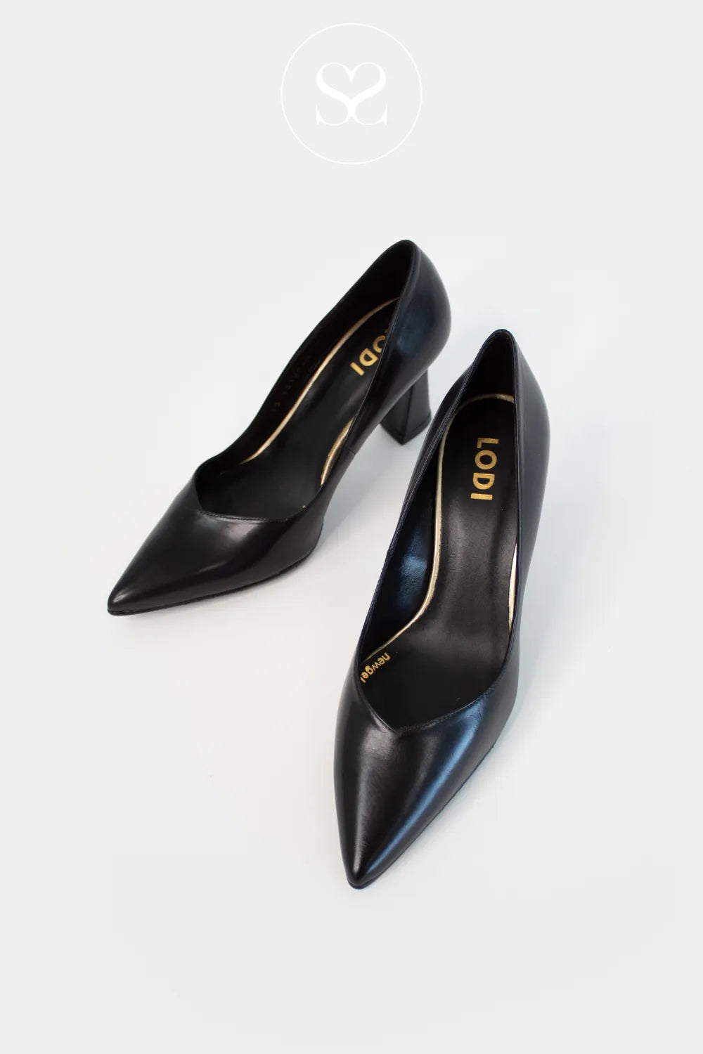LODI BLACK FLARED HEEL POINTED TOE COURT SHOES RALINA