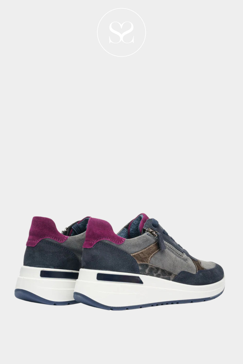 Ara Navy & Grey Wedge Trainers for Women With Side Zip - 12-57702